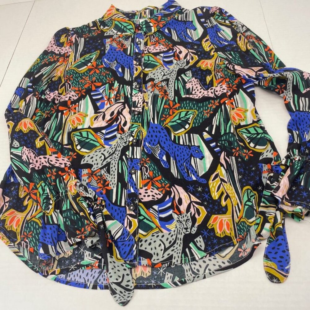 Anthropologie Women's Long Sleeve Blouse - Multicolor Leopard - Size 6 - EUC